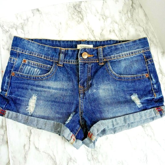 Forever 21 Premium Denim Distressed Jean Shorts 28 Mid Rise - Picture 1 of 5